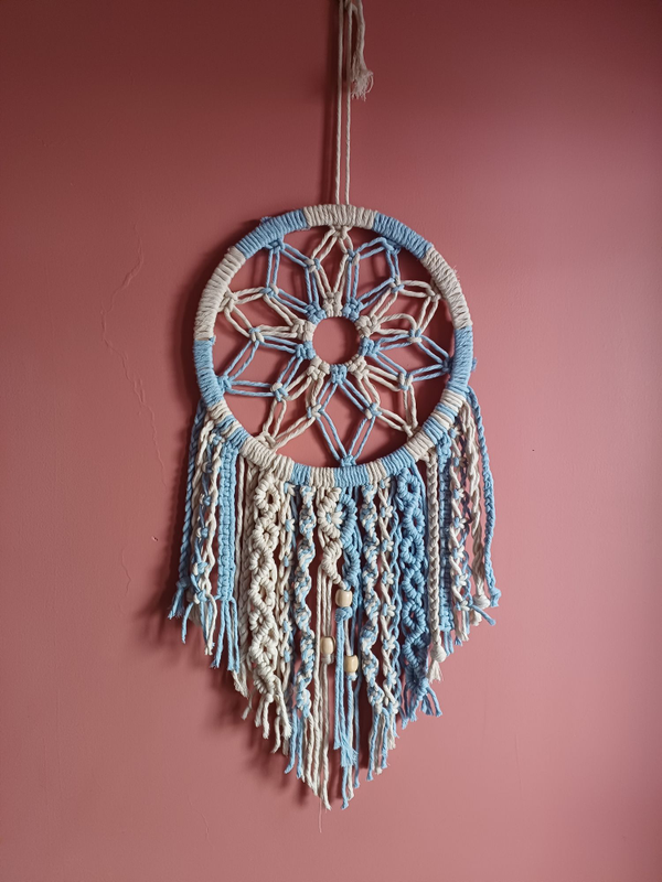 Macramé Dream Catcher (white And Blue)