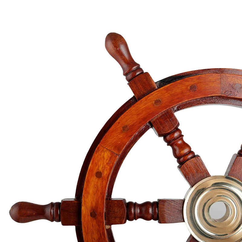 Ortus Handicrafts Wooden Ship Wheel Wall Hanging Showpiece 12 Inches Made in India